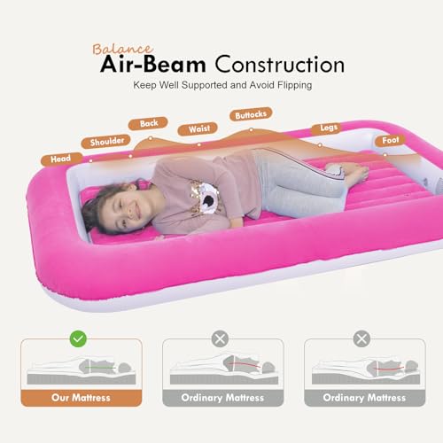 RAPTAVIS Kids Air Mattress Inflatable Toddler Travel Bed with Sides,Pink - Image 2