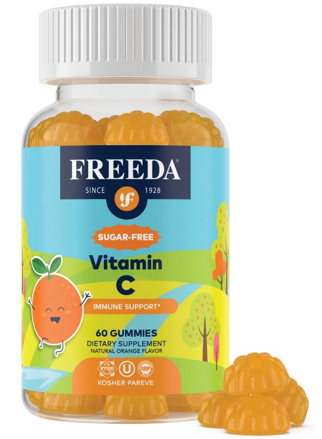 FREEDA Vitamin C Kids Vitamin C Gummies - Kids Sugar Free VIT C Gummy Chewable for Adults, Teens & Children - Certified Kosher, Delicious Orange Flavor, Zero Sugar Immune Support Supplement (60 Ct) - Image 1