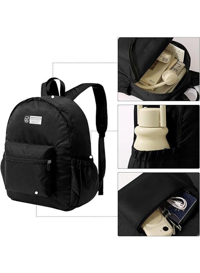 Double Shoulder Folding Backpack Foldable Single Shoulder Storage Bag Handheld Large Capacity Portable Storage Bag for Outdoor Sports Travel Hiking,Black - Image 4
