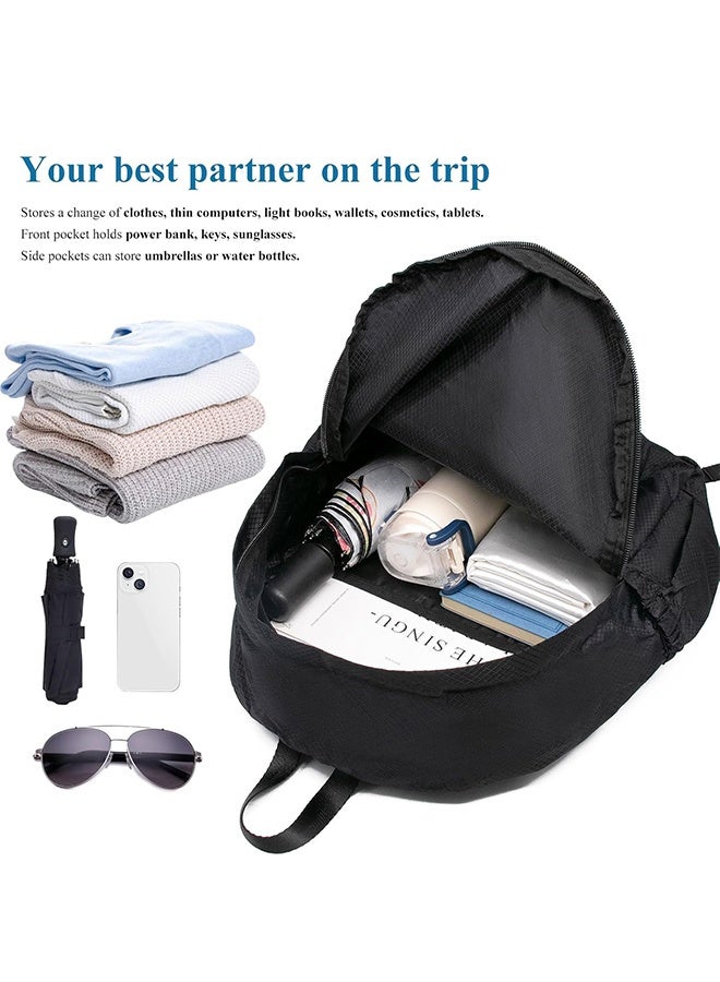 Double Shoulder Folding Backpack Foldable Single Shoulder Storage Bag Handheld Large Capacity Portable Storage Bag for Outdoor Sports Travel Hiking,Black - Image 5