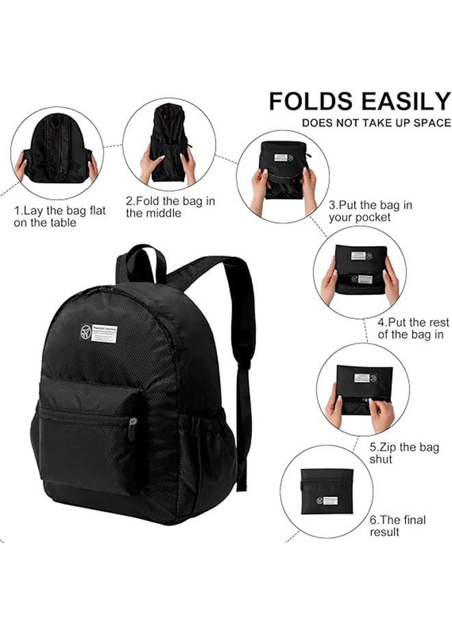 Double Shoulder Folding Backpack Foldable Single Shoulder Storage Bag Handheld Large Capacity Portable Storage Bag for Outdoor Sports Travel Hiking,Black - Image 3