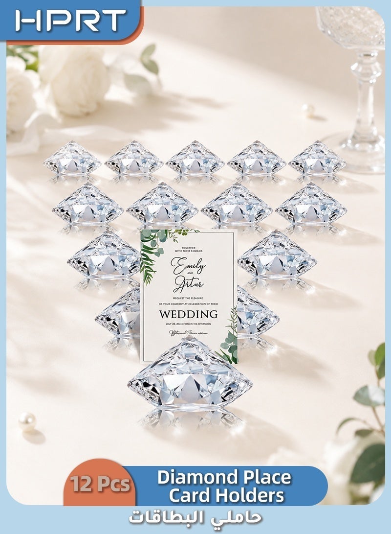 HPRT Diamond Place Card Holders 12 Pieces, Acrylic Card Holders, Table Number Stands, Clear Crystal-Look Card Display Stand For Wedding, Party And Table Decoration (Clear, 4 x 4 x 2.5 cm) - Image 1