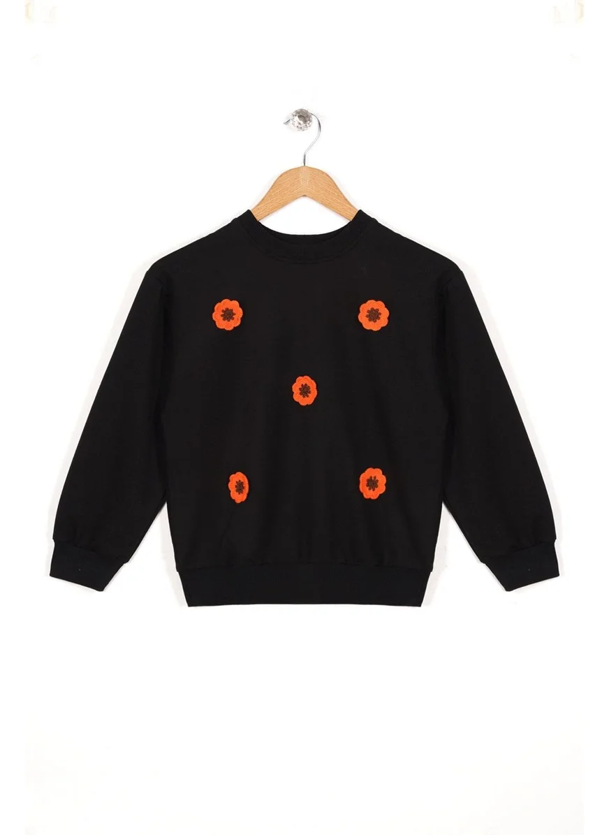 WEWE Crew Neck Long Sleeve Black Color Girls Sweatshirt