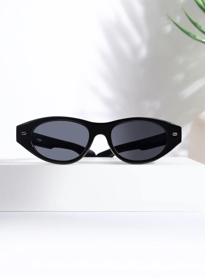Woggles Designer Black Oval Sunglasses| Men &amp; Women| 100% Uv Protection