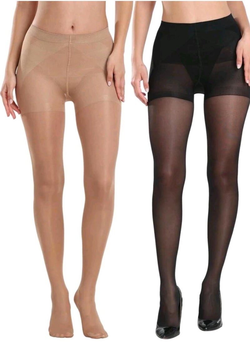 Shein /2/ Packs Solid Slim Tights, High Waist Semi-Sheer Footed Pantyhose, Women's Stockings & Hosiery  - Image 1