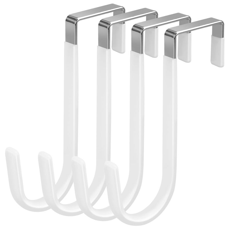 DkOvn 4 Pack Over The Door Hooks, Fits Doors Less Than 1.4in Thick, White Rubber Surface Prevent Scratch Door Hanger Hooks for Bathroom, Living Room, Kitchen, Hanging Clothes, Towels, Bags - Image 1