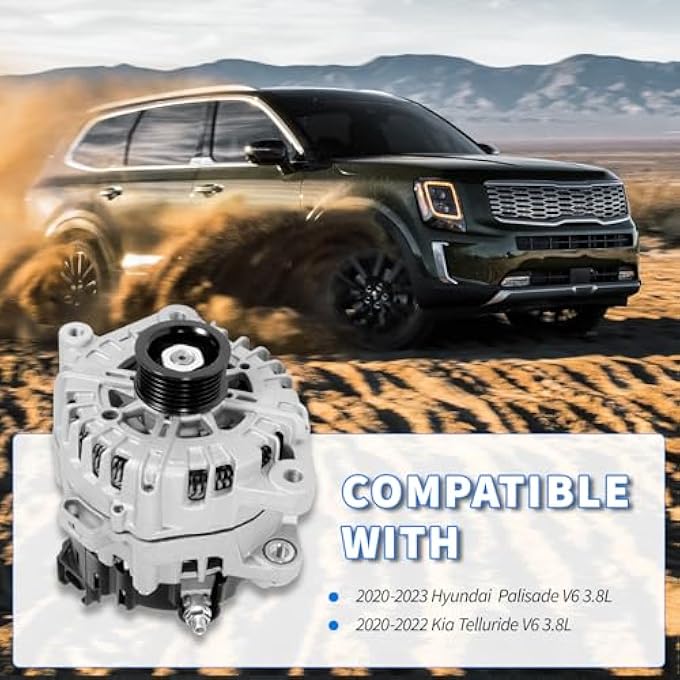 Lazenta 37300-3L060 High Output Alternator 180A Compatible with 2020-2023 Hyundai Palisade 3.8L,2020 2021 2022 Kia Telluride 3.8L,Replacement 2722099,601-10129 - Image 2