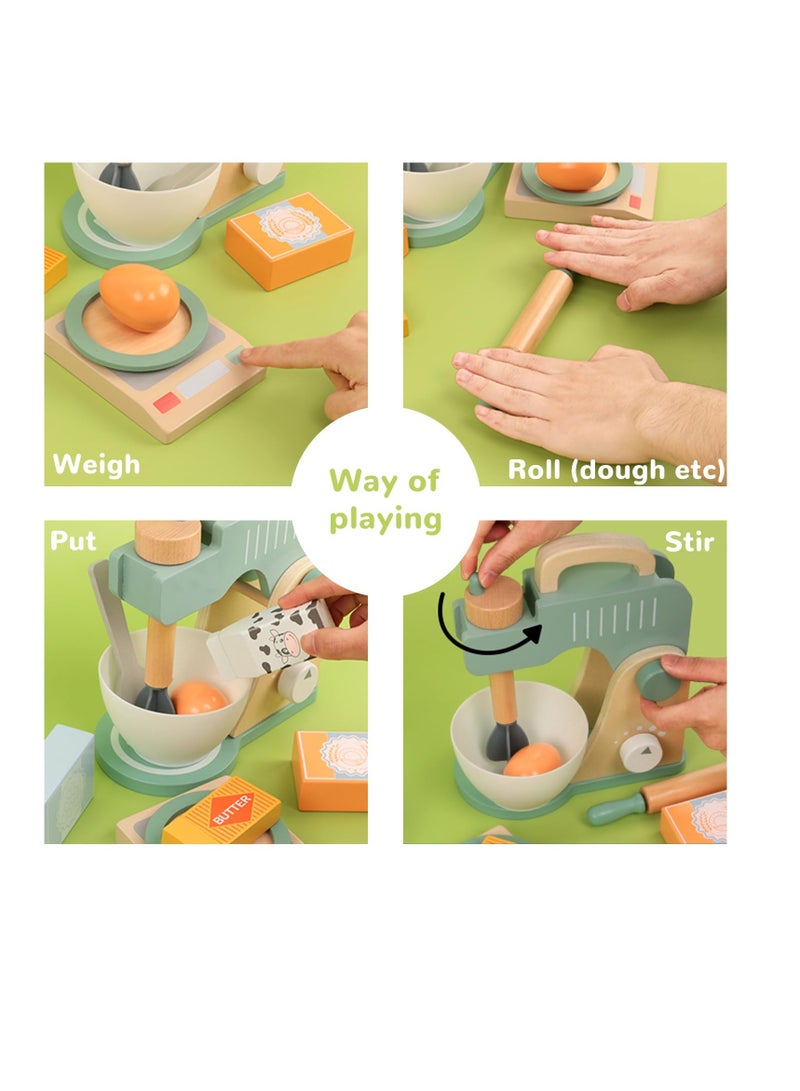 Excefore Wooden Toy Mixer Set, Non Toxic Toddler Play Kitchen Toys, Kids Play Kitchen Accessories, Pretend Play Food Sets for Kids, Montessori Learning Toy Gift for 3+ - Image 3