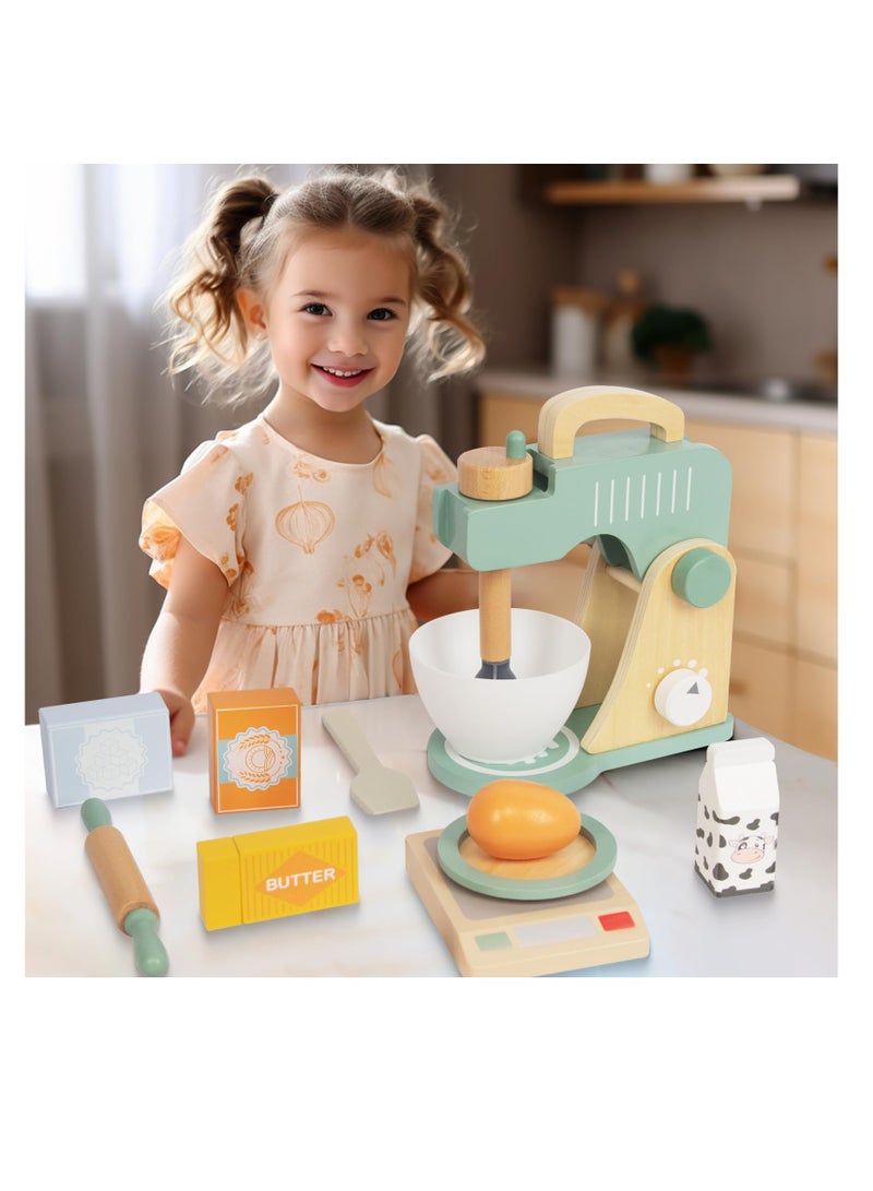 Excefore Wooden Toy Mixer Set, Non Toxic Toddler Play Kitchen Toys, Kids Play Kitchen Accessories, Pretend Play Food Sets for Kids, Montessori Learning Toy Gift for 3+ - Image 5