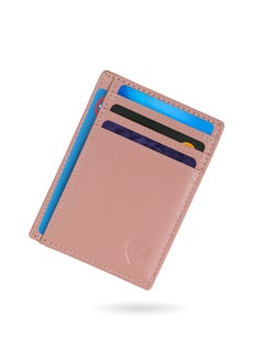 SKENZBI Cardholder for Men Women Genuine Leather Wallet Minimalist RFID Protected Pink  - Image 2