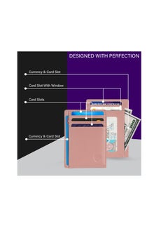 SKENZBI Cardholder for Men Women Genuine Leather Wallet Minimalist RFID Protected Pink  - Image 3