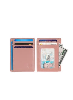SKENZBI Cardholder for Men Women Genuine Leather Wallet Minimalist RFID Protected Pink  - Image 1