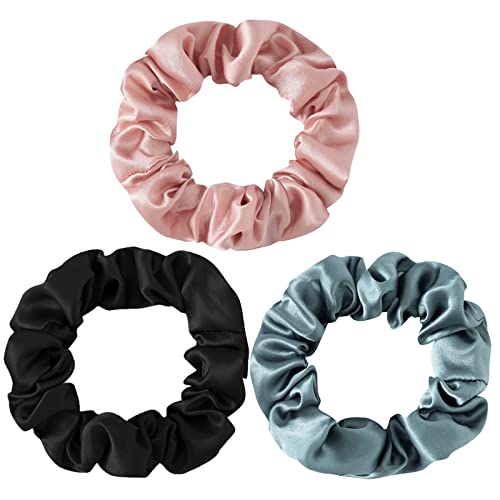 SOBONNY Mulberry Silk Hair Scrunchies, 3 Count, 100% Silk, No Damage for Frizz Prevention, Sleep and Night Scrunchie, Hair Accessories for Women (Black, Haze Blue, Rubber Red) - Image 1