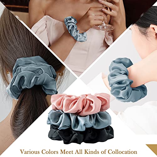 SOBONNY Mulberry Silk Hair Scrunchies, 3 Count, 100% Silk, No Damage for Frizz Prevention, Sleep and Night Scrunchie, Hair Accessories for Women (Black, Haze Blue, Rubber Red) - Image 5