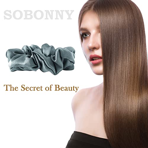 SOBONNY Mulberry Silk Hair Scrunchies, 3 Count, 100% Silk, No Damage for Frizz Prevention, Sleep and Night Scrunchie, Hair Accessories for Women (Black, Haze Blue, Rubber Red) - Image 2