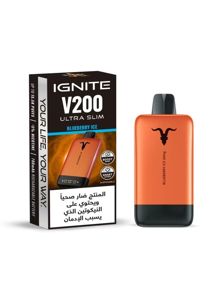ignite V200 Ultra Slim Blueberry Ice 20000 Puffs 20mg Nicotine Rechargeable Disposable Vape - Image 2