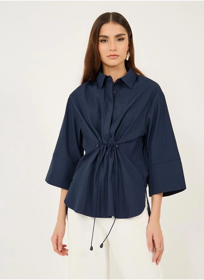 ستايلي Oversized Drawstring Detail Shirt with 3/4 Sleeve