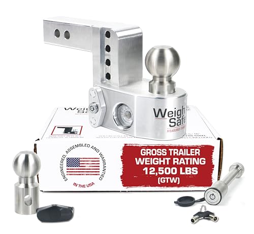 Weigh Safe Aluminum Adjustable Trailer Hitch Towing Hitch with BuiltIn Tongue Weight Scale Compatible with 2 Receivers 4 Drop Stainless Steel Tow Balls 12500 GTW 2Piece Lock Set