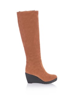 NIBEMINENT Women's Fluffy Furry Knee High Boots, Winter Warm Wedge Long Boots, Thermal Pull On Suedette Boots  - Image 1