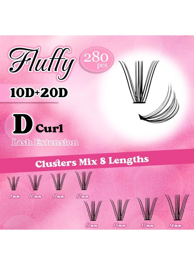 FADLASH DIY Eyelash Extension 10D+20D Cluster Lashes Large Mixed Tray Natural Long Mink Individual Lashes Reusable False Eyelashes Extension (10D+20D-0.07-D, 8-16mm) - Image 2