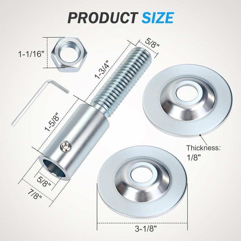 BLSGBUIDING 5/8" Fixed Bore Shaft Arbor Extension - Thicker Version No Wobble for Buffing Grinding Wheels/For Bench Grinder - Right 1 Pack (Steel) - Image 2