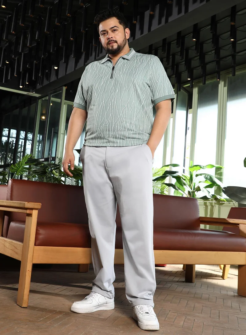 Instafab Plus  Men Adjustable Chino-Tailored Trousers | Mid-Rise, Side-Adjuster Waist | Extended-Button Closure, Straight Hem | Solid Jersey | Woven Fabric For Plus Size Casual & Daily Wear | Grey for Men | Best Price UAE