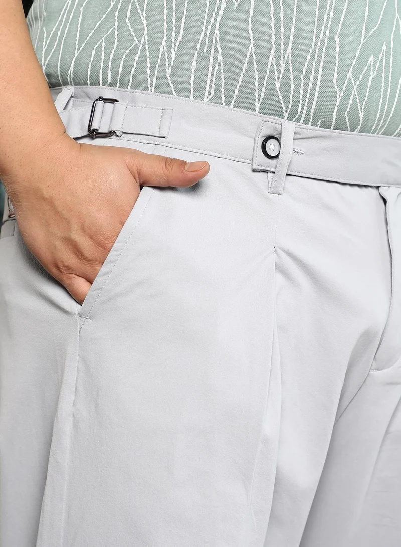 Instafab Plus  Men Adjustable Chino-Tailored Trousers | Mid-Rise, Side-Adjuster Waist | Extended-Button Closure, Straight Hem | Solid Jersey | Woven Fabric For Plus Size Casual & Daily Wear | Grey for Men | Best Price UAE