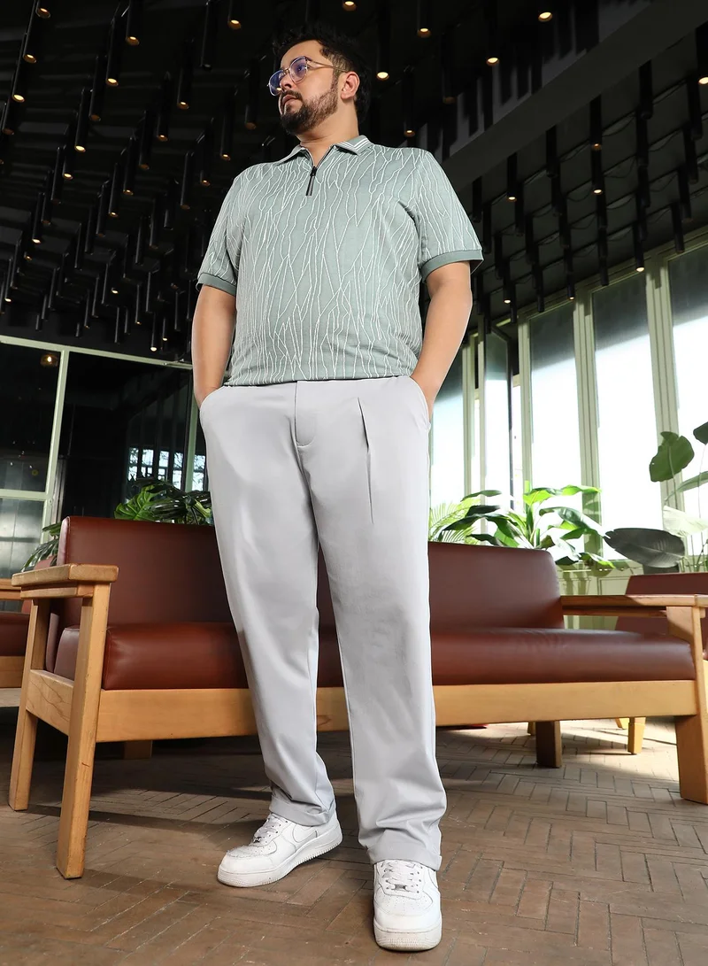 Instafab Plus  Men Adjustable Chino-Tailored Trousers | Mid-Rise, Side-Adjuster Waist | Extended-Button Closure, Straight Hem | Solid Jersey | Woven Fabric For Plus Size Casual & Daily Wear | Grey for Men | Best Price UAE
