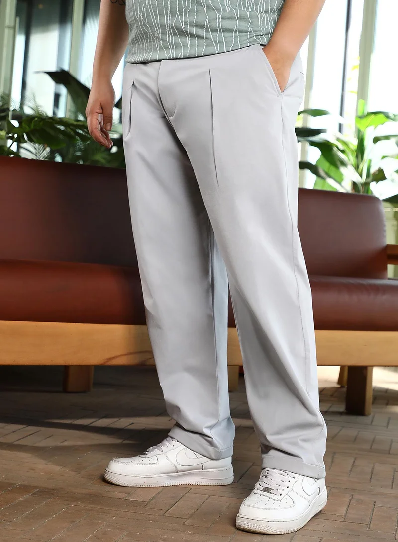 Instafab Plus  Men Adjustable Chino-Tailored Trousers | Mid-Rise, Side-Adjuster Waist | Extended-Button Closure, Straight Hem | Solid Jersey | Woven Fabric For Plus Size Casual & Daily Wear | Grey for Men | Best Price UAE