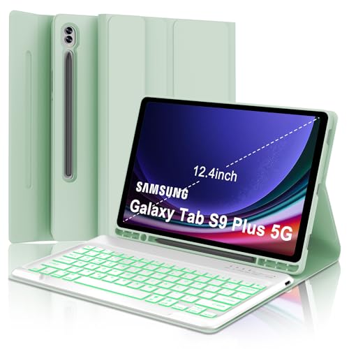 SENGBIRCH Keyboard Case for Samsung Galaxy Tab S10 Plus, Galaxy S9+ Plus Keyboard 12.4 inch, Magic Keyboard for Samsung S9 FE + Case, 7 Colors Backlit, Magnetic Detachable, Auto Sleep/Wake Up Smart Case (Green) - Image 1