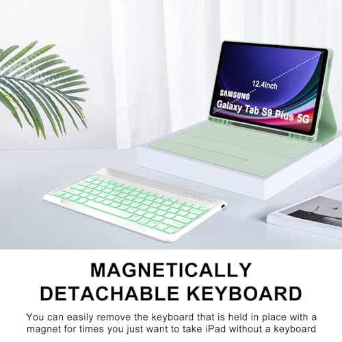 SENGBIRCH Keyboard Case for Samsung Galaxy Tab S10 Plus, Galaxy S9+ Plus Keyboard 12.4 inch, Magic Keyboard for Samsung S9 FE + Case, 7 Colors Backlit, Magnetic Detachable, Auto Sleep/Wake Up Smart Case (Green) - Image 4