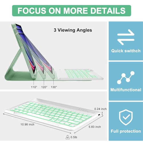 SENGBIRCH Keyboard Case for Samsung Galaxy Tab S10 Plus, Galaxy S9+ Plus Keyboard 12.4 inch, Magic Keyboard for Samsung S9 FE + Case, 7 Colors Backlit, Magnetic Detachable, Auto Sleep/Wake Up Smart Case (Green) - Image 5