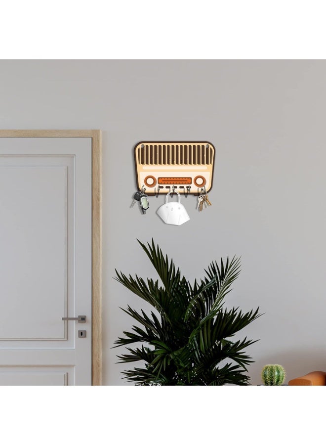 Artvibes Unique Stylish Wooden Key Holder for Wall Decor with Stylish Stainless Steel 5 Hooks Beautiful Key Organizer for Home Decoration(KH_801N) - Image 2