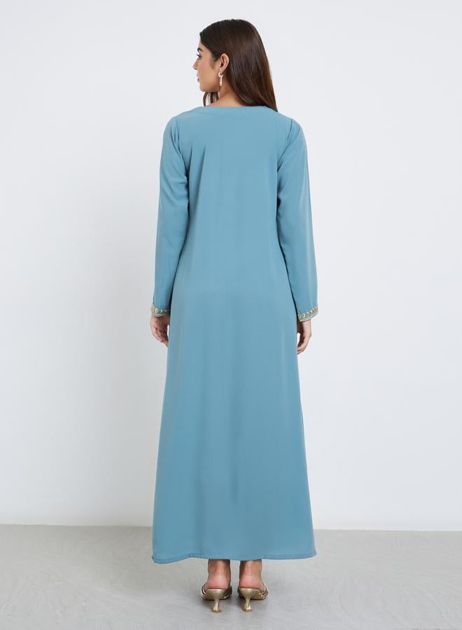 Styli Blue Embroidered A-Line Jalabiya - Image 4