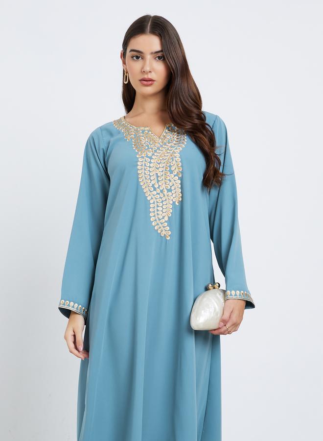Styli Blue Embroidered A-Line Jalabiya - Image 2