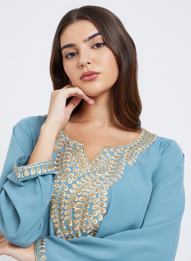 Styli Blue Embroidered A-Line Jalabiya - Image 3