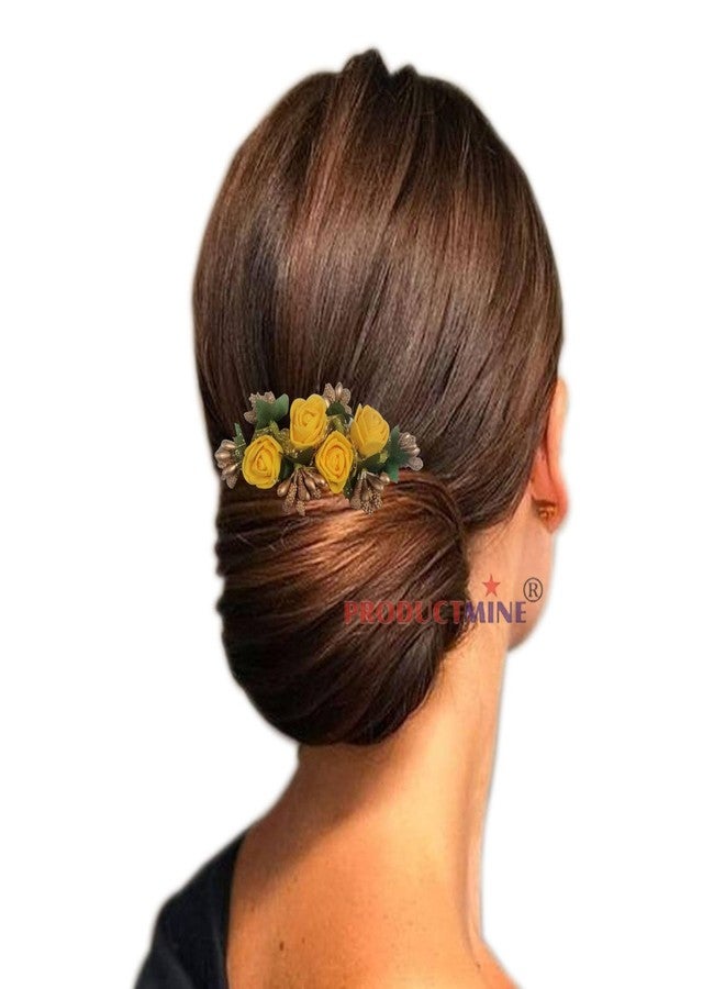 PRODUCTMINE مشط شعر مزين بالزهور من PRODUCTMINE®، إكسسوارات شعر مزينة بالزهور، دبوس شعر مزين بالزهور للنساء والفتيات، دبابيس شعر نسائية لحفلات الزفاف - ورد صناعي بلون أصفر مانجو - قطعة واحدة - Image 5