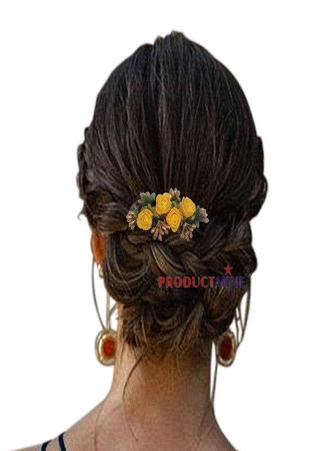 PRODUCTMINE مشط شعر مزين بالزهور من PRODUCTMINE®، إكسسوارات شعر مزينة بالزهور، دبوس شعر مزين بالزهور للنساء والفتيات، دبابيس شعر نسائية لحفلات الزفاف - ورد صناعي بلون أصفر مانجو - قطعة واحدة - Image 4