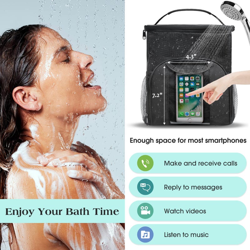 أتومو Attmu محمولة دش Caddy College Bag Quick Dry Hanging Bag Bag Bag كبيرة السعة شبكة دش Caddy محمولة للكلية الأساسية غرفة النوم للبنين والبنات للتخييم الاستحمام (الأسود) - Image 4