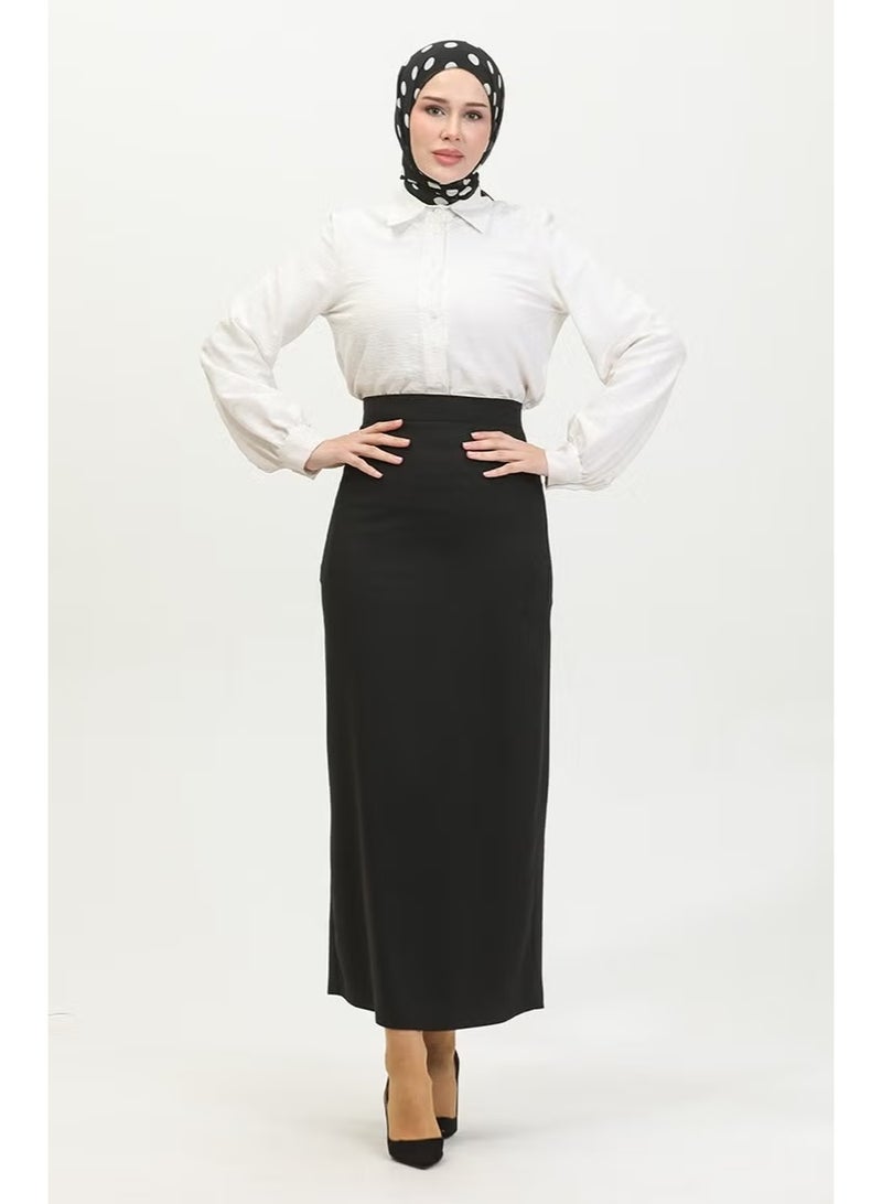 Sefa Merve تنورة قلمية 2250-01 سوداء - Image 1