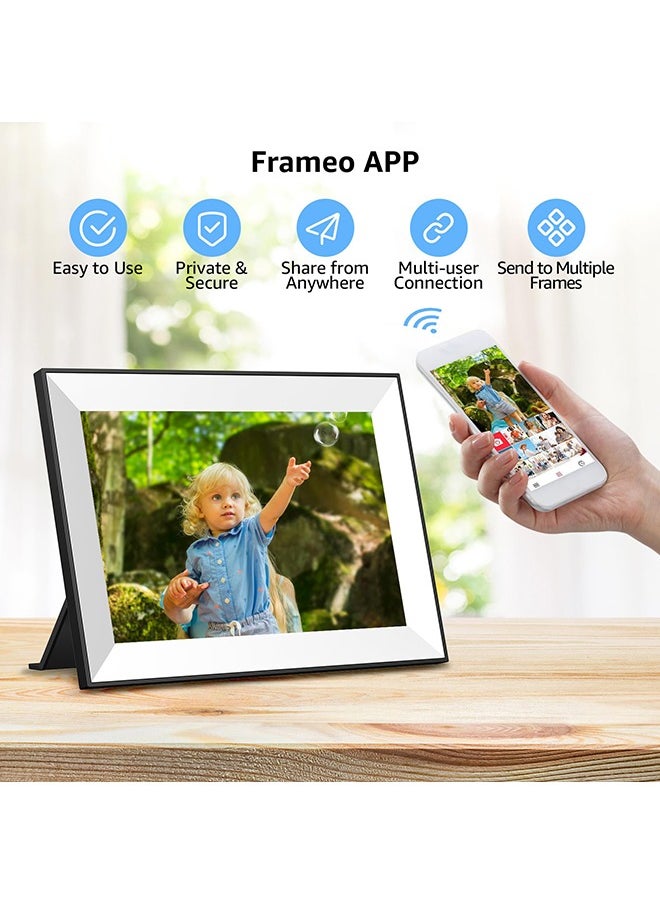 XiuWoo - Frameo Digital Picture Frame,WiFi Slideshow Digital Photo Frame with 10.1 Inch IPS Touch Screen,Load from Phone to 32GB Digital Frame,Smart Rotating Pictures via White Electronic Picture Frame,Gift - Image 1