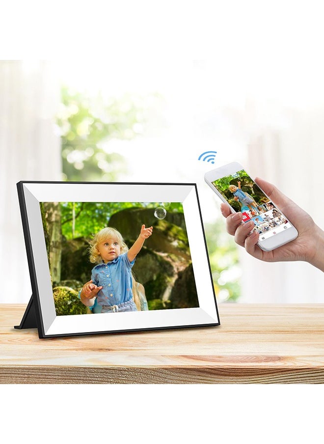 XiuWoo - Frameo Digital Picture Frame,WiFi Slideshow Digital Photo Frame with 10.1 Inch IPS Touch Screen,Load from Phone to 32GB Digital Frame,Smart Rotating Pictures via White Electronic Picture Frame,Gift - Image 1