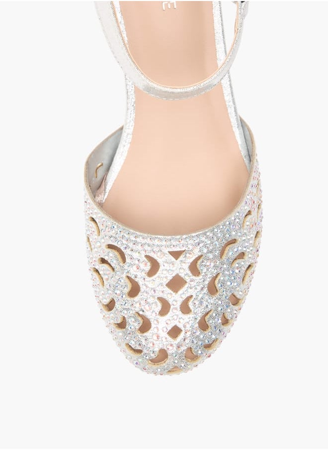 Celeste Girls Embellished Block Heel Shoes With Ankle Strap And Cutout Detail  - Image 4