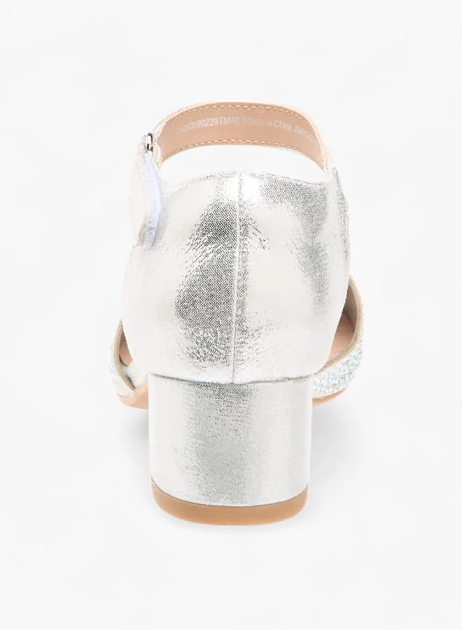 Celeste Girls Embellished Block Heel Shoes With Ankle Strap And Cutout Detail
