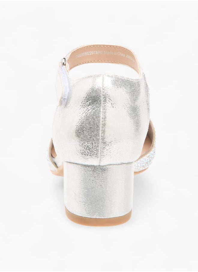 Celeste Girls Embellished Block Heel Shoes With Ankle Strap And Cutout Detail  - Image 5