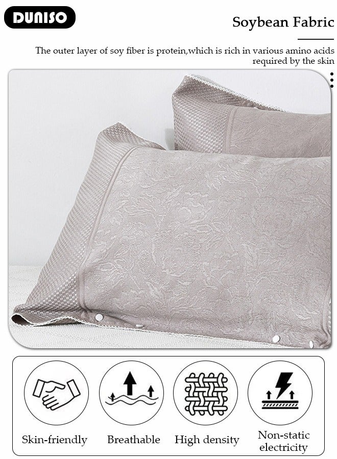 DUNISO 2 Pieces Cooling Pillowcases, Comfortable Breathable Pillow Covers with Button, Anti-slip Detachable Pillow Cases for Dorm Rooms, Guest Room and Bedroom  - Image 3