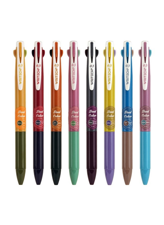 WRITECH Retractable Gel Ink Pens: Multi Colored 2 In 1 Colorful Click Pen Assorted Color 8Ct Extra Fine Point Tip 0.5Mm Journaling Smooth Writing Note Taking Coloring No Bleed & Smear Smudge  - Image 1