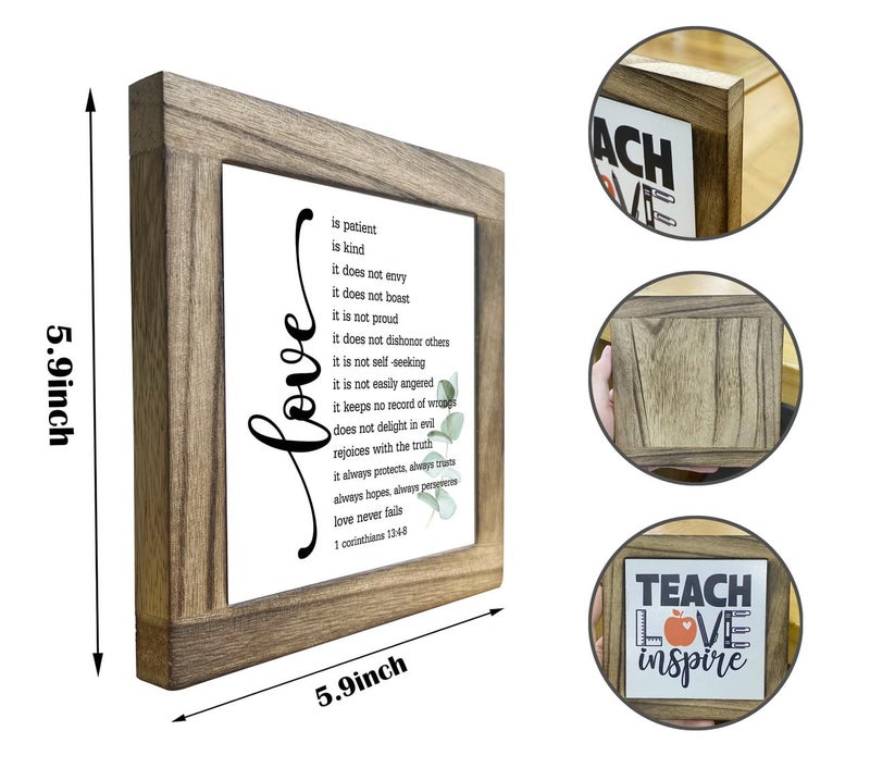 Gkwa Bible Verse Corinthians 13:4-8 Box Sign, Love Never Fails, Wooden Plaque Gift Tabletop, Rustic Love Sign, Wood Block Plaque for Anniversary, Religious Home Decor, Gift for Couple, Wedding Gift - Image 2