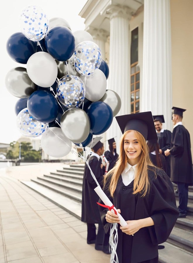 Haolongfa Navy Blue and Silver Balloons,12 Inch 60pcs Navy Blue Balloons with Silver Confetti Balloons,Pearl White Latex Balloons for Graduation,Birthday,Baby Shower,Anniversary,Wedding,Party - Image 2