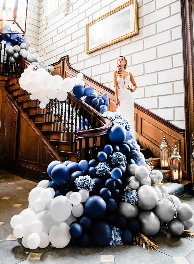 Haolongfa Navy Blue and Silver Balloons,12 Inch 60pcs Navy Blue Balloons with Silver Confetti Balloons,Pearl White Latex Balloons for Graduation,Birthday,Baby Shower,Anniversary,Wedding,Party - Image 5